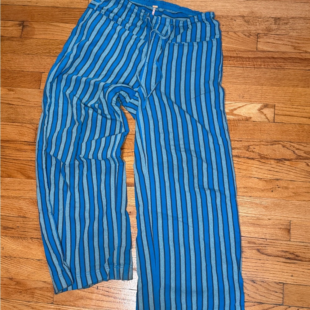 Free People Blue and Black Striped Wide Leg Pants
